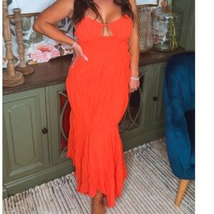 Dark orange linen blend summer dress, size 2X